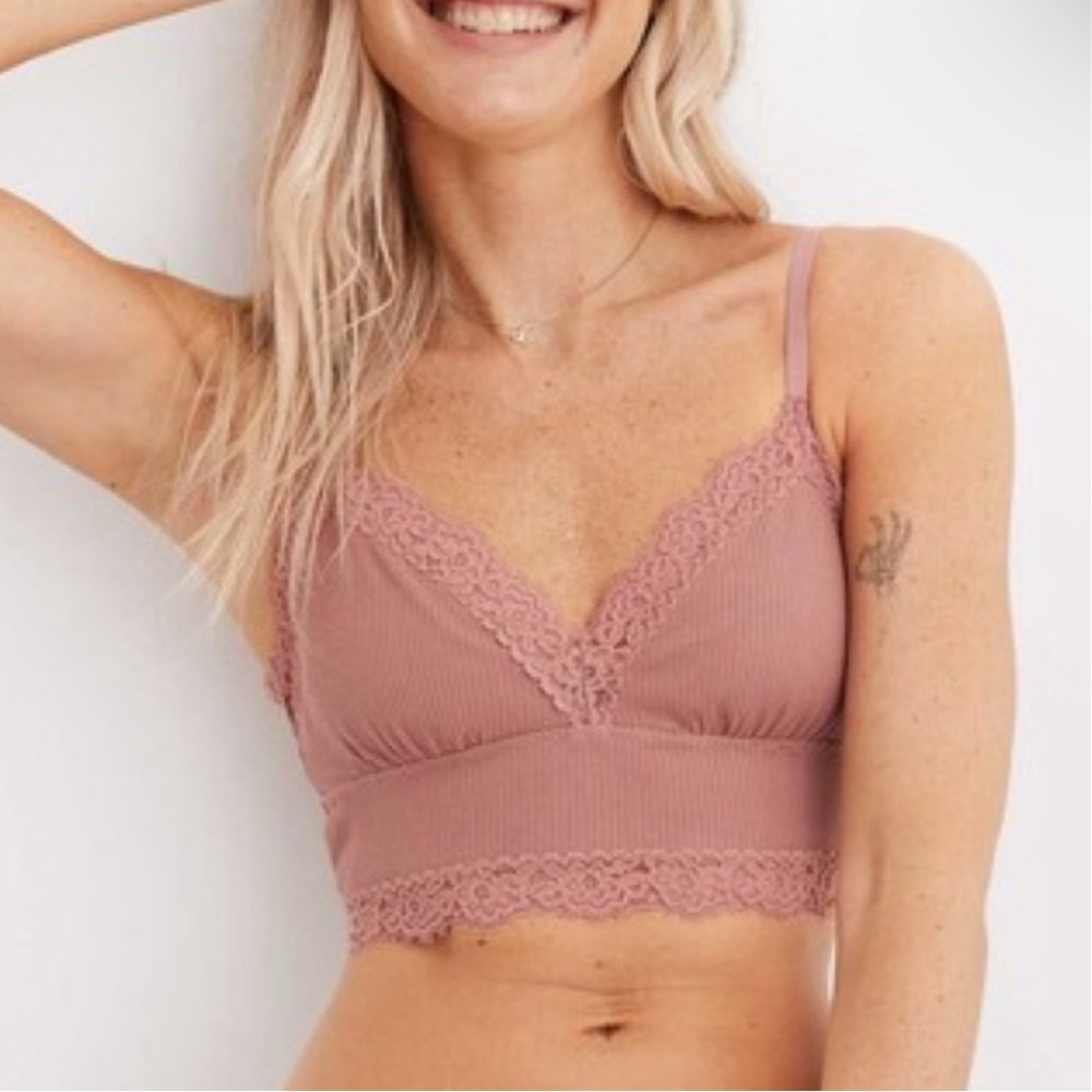 NWT Aerie Ribbed Eyelash Lace Trim Longline Bralette
